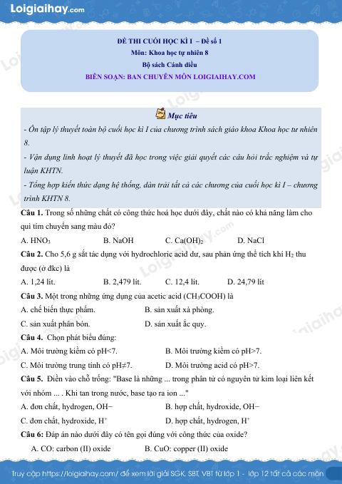 Đề thi học kì 1 KHTN 8 Cánh diều - Đề số 1